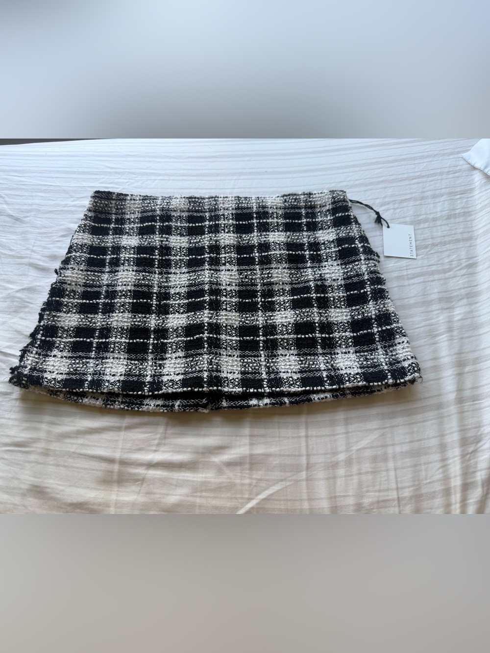 Black and White Plaid Tweed Mini Skirt - Classic Check